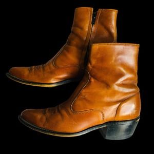 Ariat Mens Side Zip Western Dress Boot Sz 8D Ankle High Leather Tan w/ trees